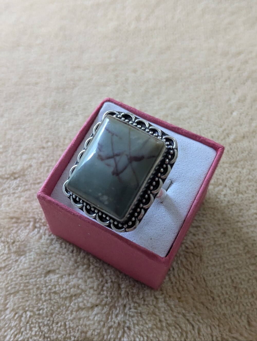 Handcrafted "Ocean Mud" Green Mookaite Rectangular Ring (9)